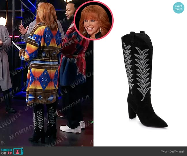 Daniel Diamond Tall T Suede Boot in Black worn by Reba McEntire on The Voice