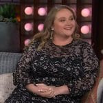 Danielle Macdonald’s black floral print dress on The Kelly Clarkson Show