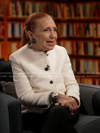 Danielle Steel's white scalloped trim jacket on Good Morning America