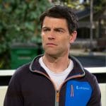 Dave’s half-zip pullover with blue pocket on The Neighborhood