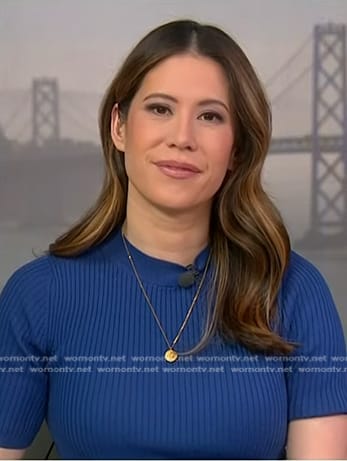 Deirdre's blue ribbed short sleeve top on NBC News Daily