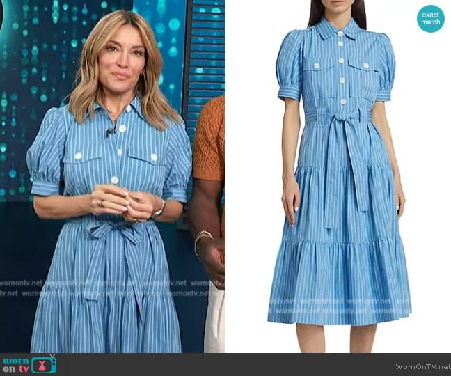 Derek Lam 10 Crosby Buffy Striped Cotton Midi-Dress worn by Kit Hoover on Access Hollywood