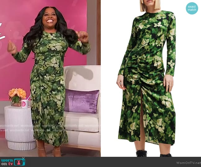 Desigual Camoflower Print Ruched Long Sleeve Midi Dress worn by Sherri Shepherd on Sherri