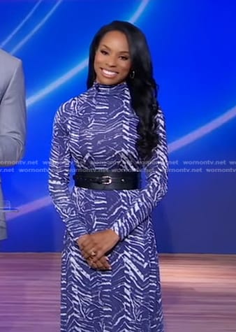 Devyn Simone's blue printed turtleneck dress on Good Morning America