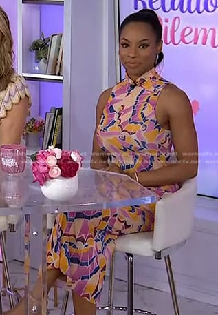 Devyn Simone's printed sleeveless mock neck dress on Today