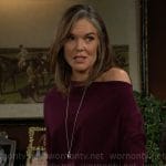 Diane’s purple off shoulder sweater on The Young and the Restless