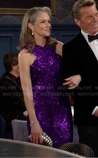 Diane’s purple sequin cross-neck gown on The Young and the Restless