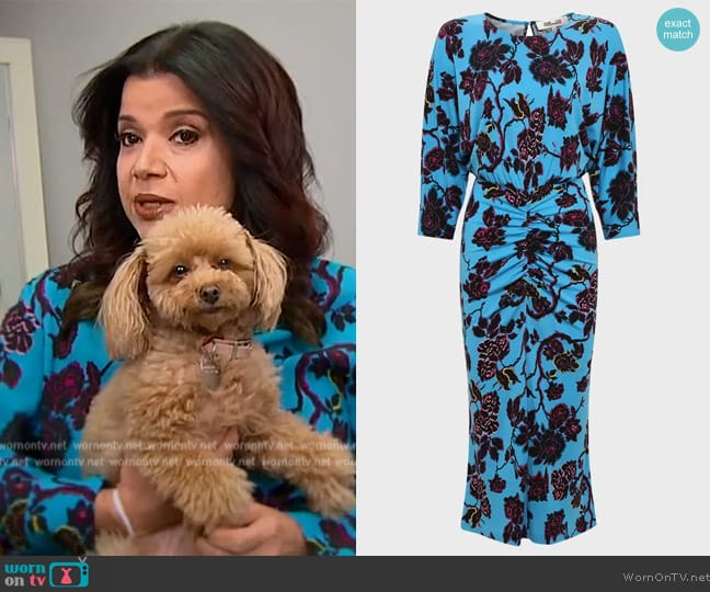 Diane von Furstenberg Floral-Print Blouson-Sleeve Midi Dress worn by Ana Navarro on The View