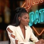 Diarra Kilpatrick’s white bow embellished blazer dress on Access Hollywood