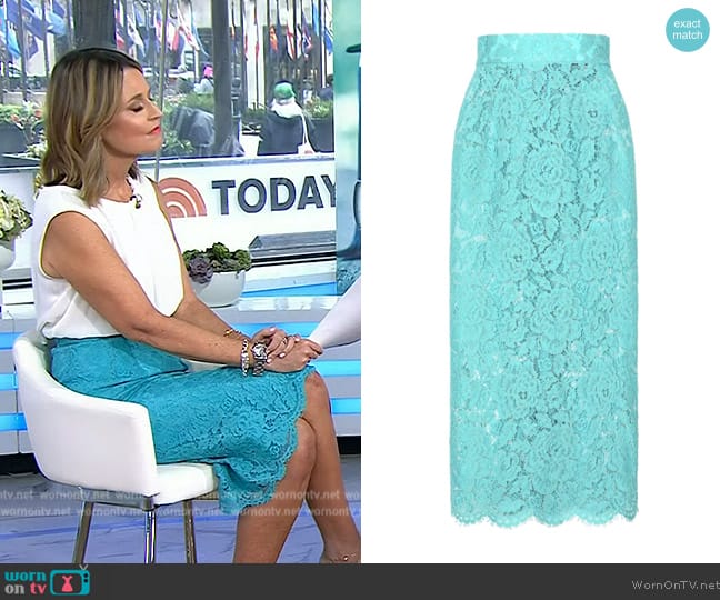 Dolce and Gabbana Floral-lace high-waisted midi skirt worn by Savannah Guthrie on Today