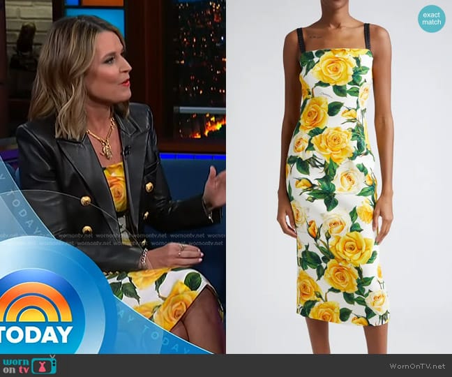 Dolce & Gabbana Rose Print Charmeuse Midi Dress in Rose Gialle worn by Savannah Guthrie on Today