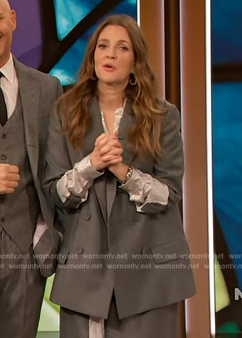 Drew’s gray double breasted blazer on The Drew Barrymore Show