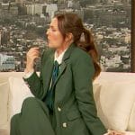 Drew's green double breasted blazer and pants on The Drew Barrymore Show