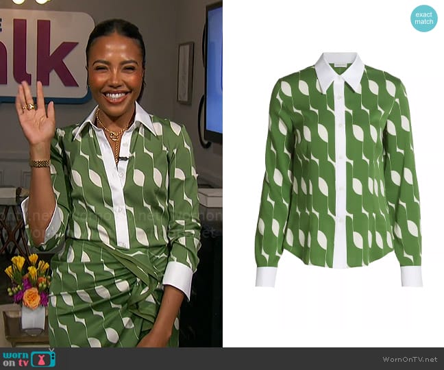 Dries van Noten Claudio Printed Silk-Blend Shirt worn by Emma Grede on The Talk