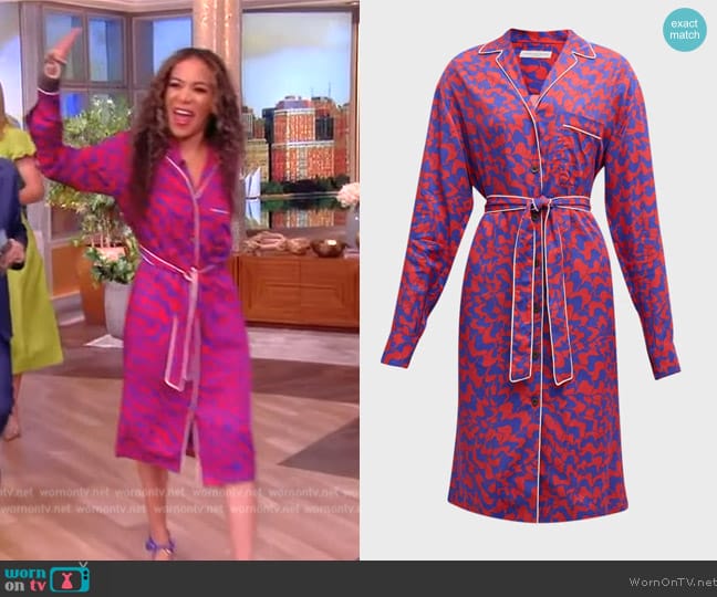 Dries Van Noten Doralas Abstract-Print Long-Sleeve Belted Shirtdress worn by Sunny Hostin on The View