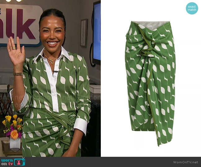 Dries van Noten Sinas Printed Sarong-Style Skirt worn by Emma Grede on The Talk