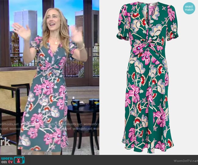 Diane von Furstenberg Anaba floral crêpe midi dress worn by Kim Raver on Live with Kelly and Mark