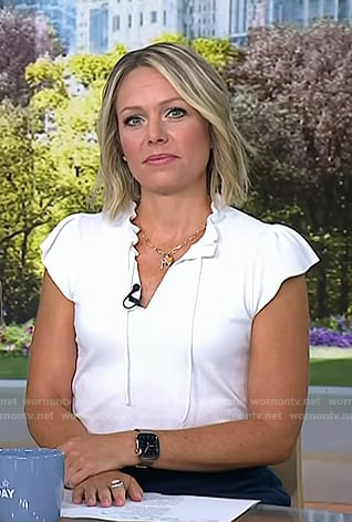 Dylan's white ruffle tie neck top on Today