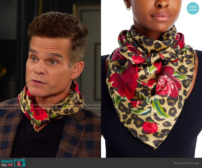 Echo Leopard Garden Square Silk Scarf worn by Leo Stark (Greg Rikaart) on Days of our Lives