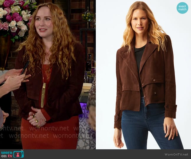 Ecru Suede Short Trench worn by Mariah Copeland (Camryn Grimes) on The Young and the Restless