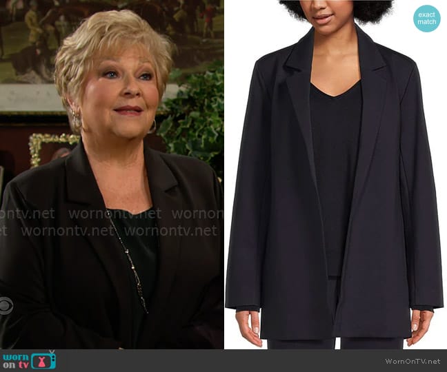 Eileen Fisher Washable Flex Ponte Knit Notch Lapel Collar Long Sleeve Open-Front Blazer worn by Traci Abbott (Beth Maitland) on The Young and the Restless