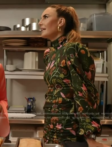 Elizabeth Chamber's floral print puff sleeve ruched mini dress on Access Hollywood