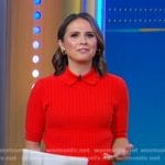 Elizabeth’s red polo knit sweater and cropped pants on Good Morning America