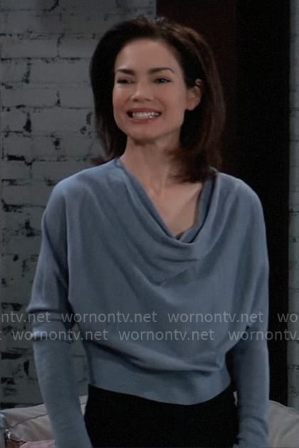 Elizabeth’s blue cowl neck sweater on General Hospital