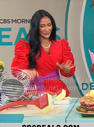 Elizabeth Werner's red wrap dress on CBS Mornings