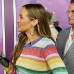 Emily Orozco's metallic stripe sweater on Access Hollywood