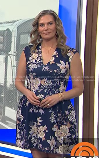 Emily West's navy floral v-neck dress on Today