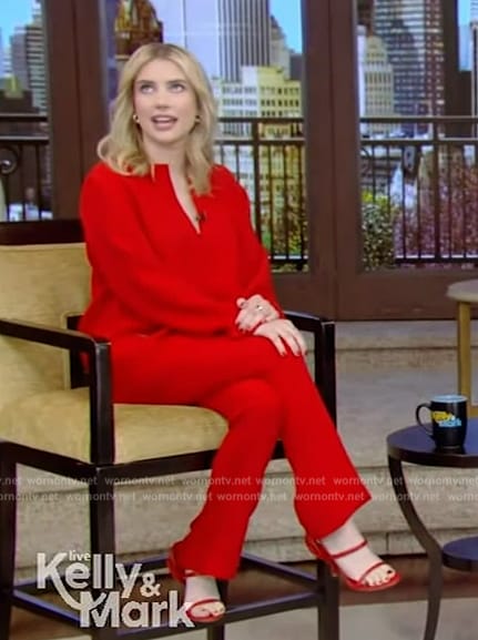 Emma Roberts’s red sandals on Live with Kelly and Mark