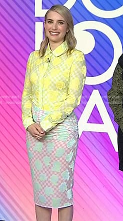 Emma Roberts’ yellow floral shirt and skirt on Today