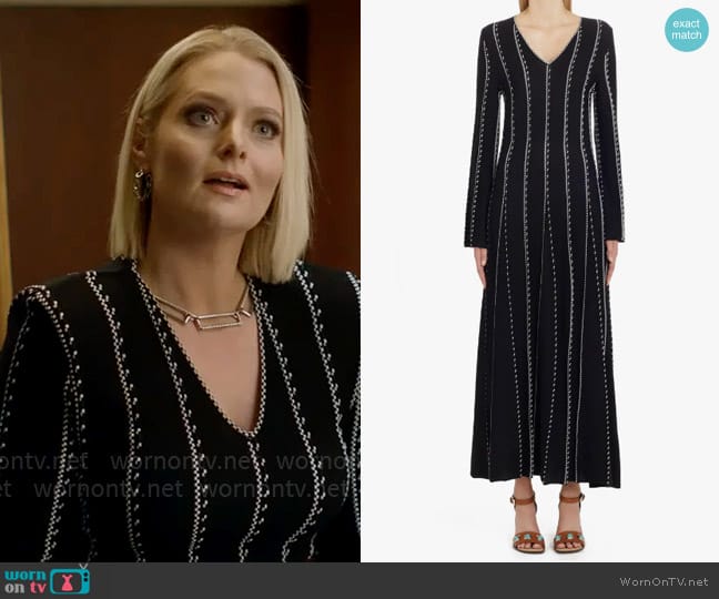 Etro Contrast Stitch Long Sleeve Wool Blend Midi Sweater Dress worn by Lexi (Lauren Ash) on Not Dead Yet