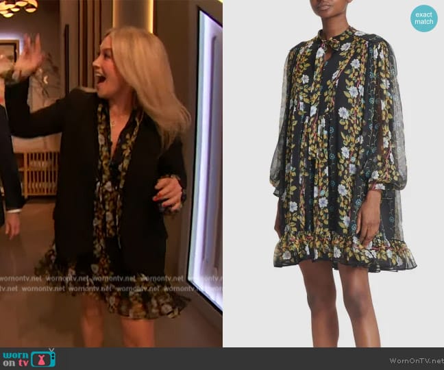 Etro Silk chiffon printed ruffled mini dress worn by Christine Taylor on The Drew Barrymore Show