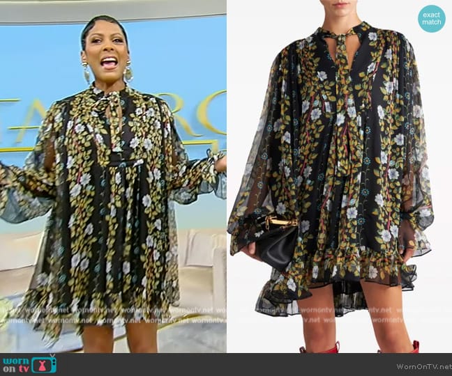 WornOnTV: Tamron’s black floral print tie neck dress on Tamron Hall ...