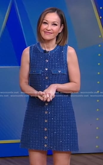 Eva's blue tweed shift dress on Good Morning America