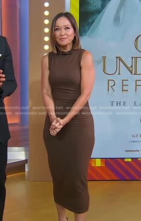 Eva’s brown sleeveless fitted dress on Good Morning America