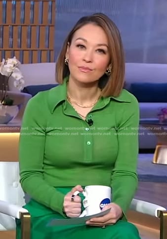 Eva's green long sleeve polo on Good Morning America