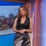 Eva’s black leather vest and abstract print skirt on Good Morning America