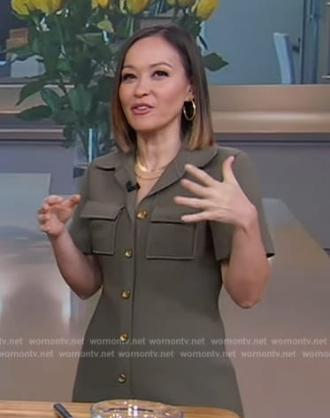 Eva’s khaki short sleeve shirtdress on Good Morning America