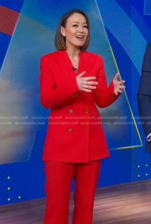 Eva's red double breasted blazer and pants on Good Morning America