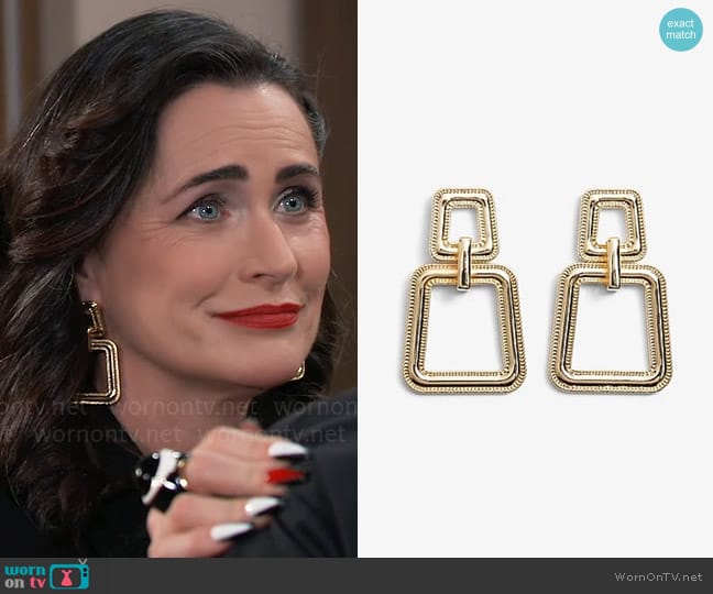 Express Textured Double Square Drop Earrings worn by Lois Cerullo (Rena Sofer) on General Hospital