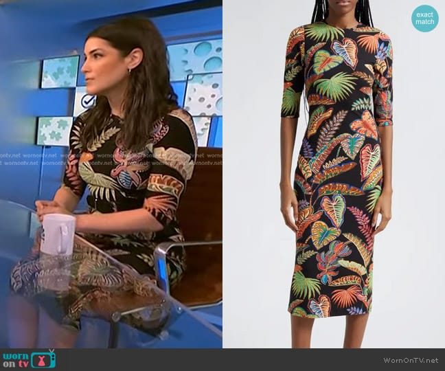 Farm Rio Cool Foliage Elbow Sleeve Jersey Midi Dress worn by Katie Horwitch on NBC News Daily