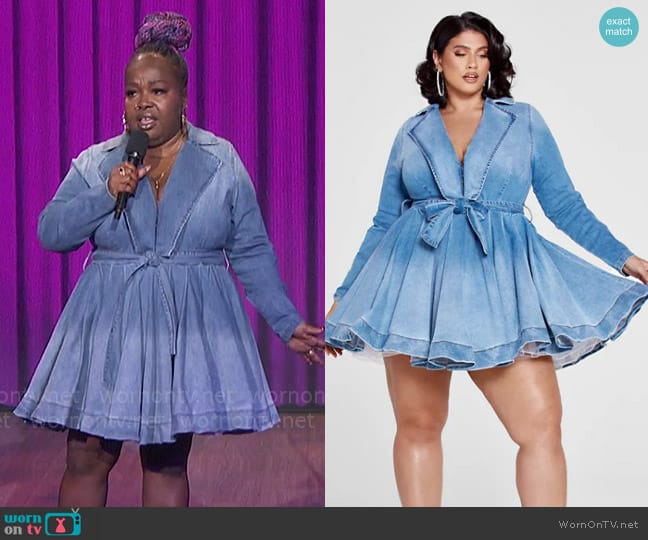 Fashion to Figure x Patrick Starrr Denim Dress worn by Jackie Fabulous on The Talk