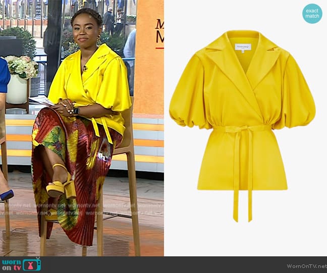 Femponiq Draped Sleeve Satin Blouse worn by Zinhle Essamuah on Today