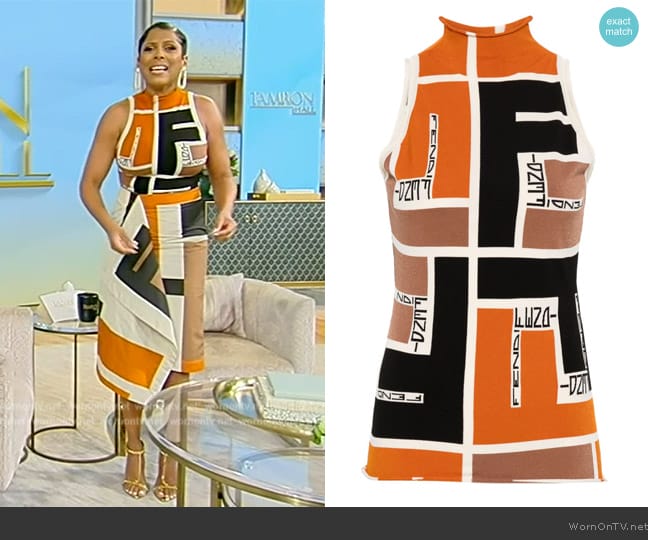 Fendi FF Puzzle print knitted top worn by Tamron Hall on Tamron Hall Show