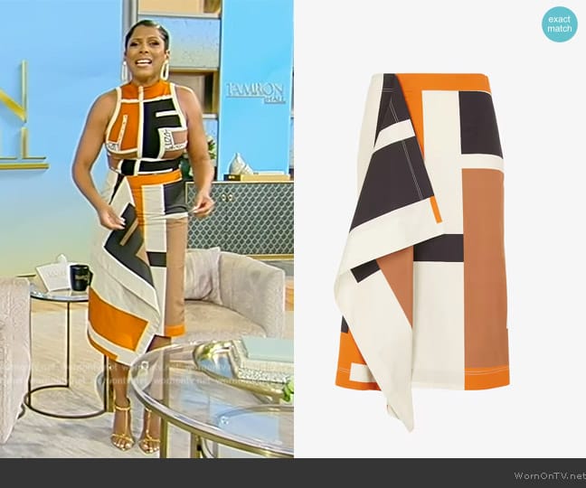 Fendi Multicolor printed poplin skirt worn by Tamron Hall on Tamron Hall Show