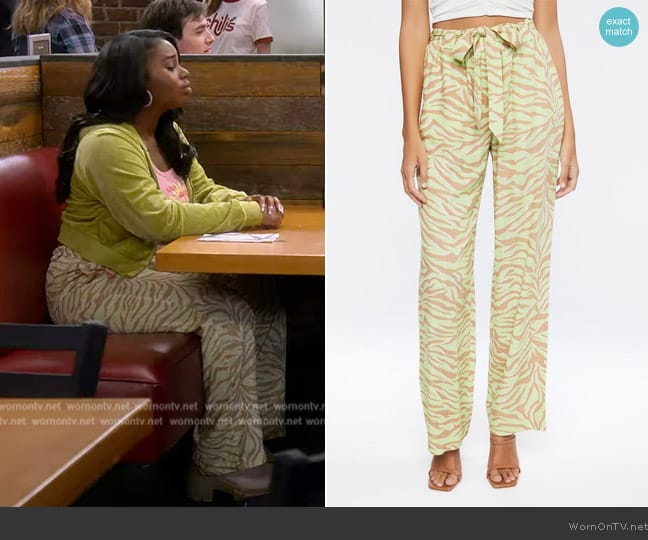 Forever 21 Belted Zebra Print High-Rise Pants worn by Daria Johns (Daria Johns) on The Upshaws