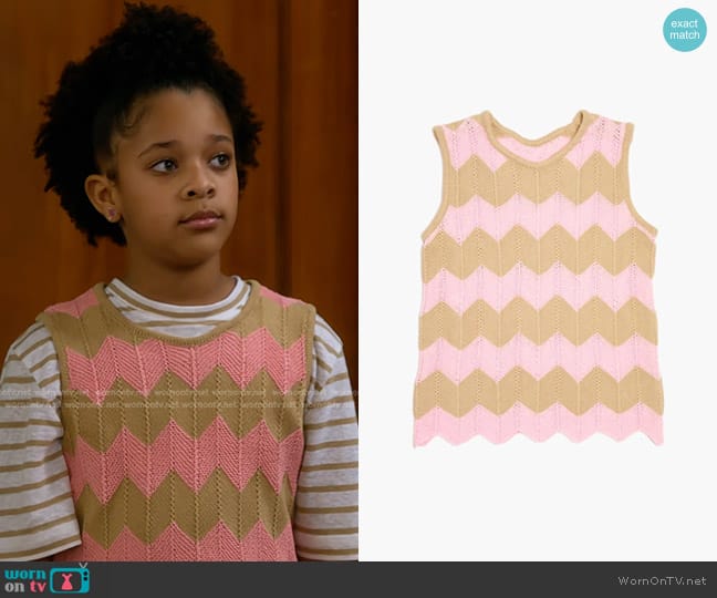 WornOnTV: Maya’s pink and beige zig-zag knit vest and pants on The ...